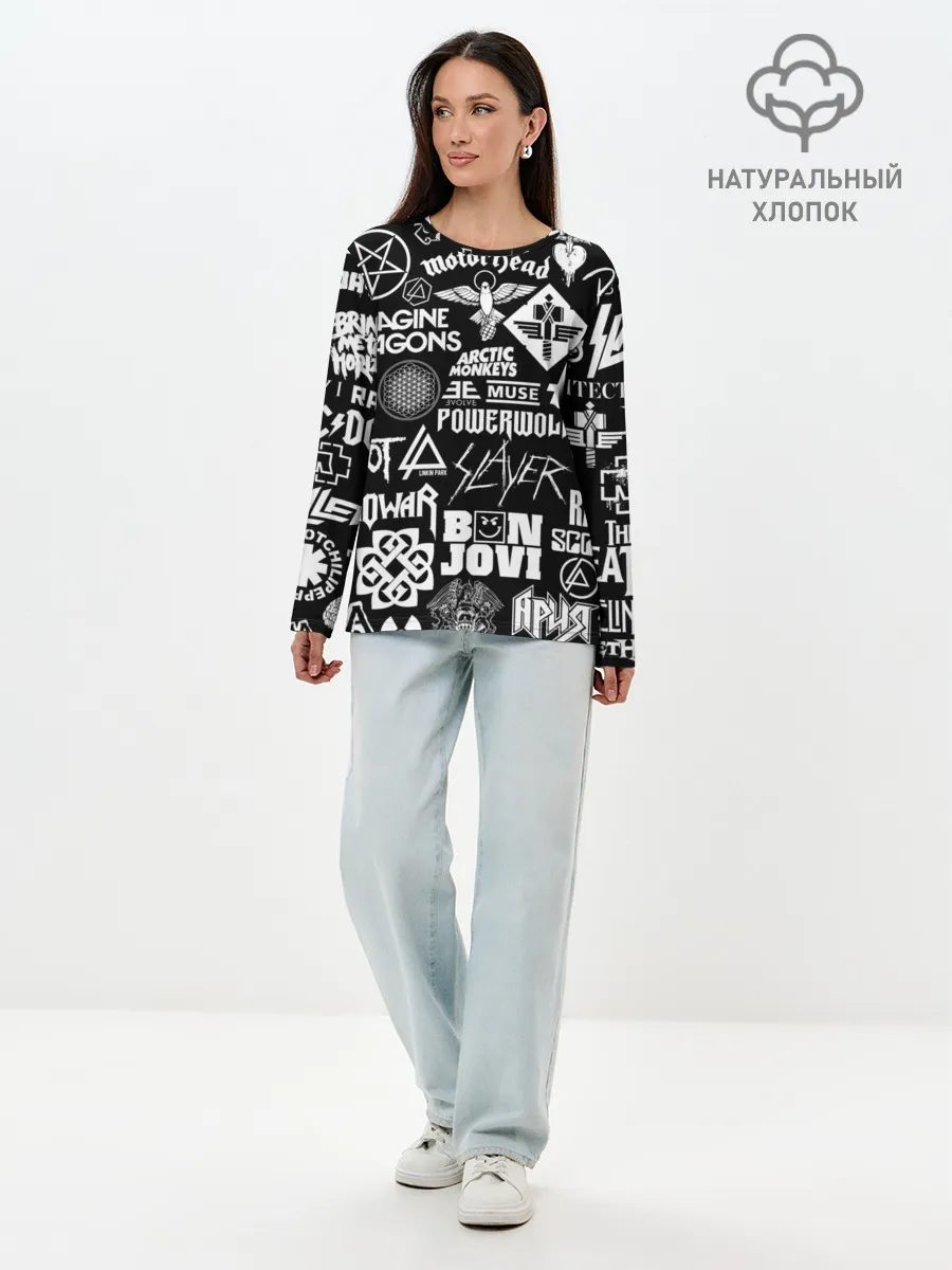 Лонгслив женский. Хлопок / ЛОГОТИПЫ РОК ГРУПП