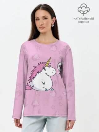 Лонгслив женский. Хлопок / Пухленький единорог