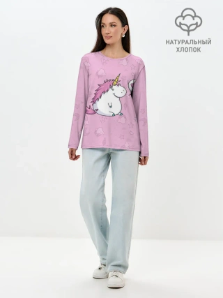 Лонгслив женский. Хлопок / Пухленький единорог