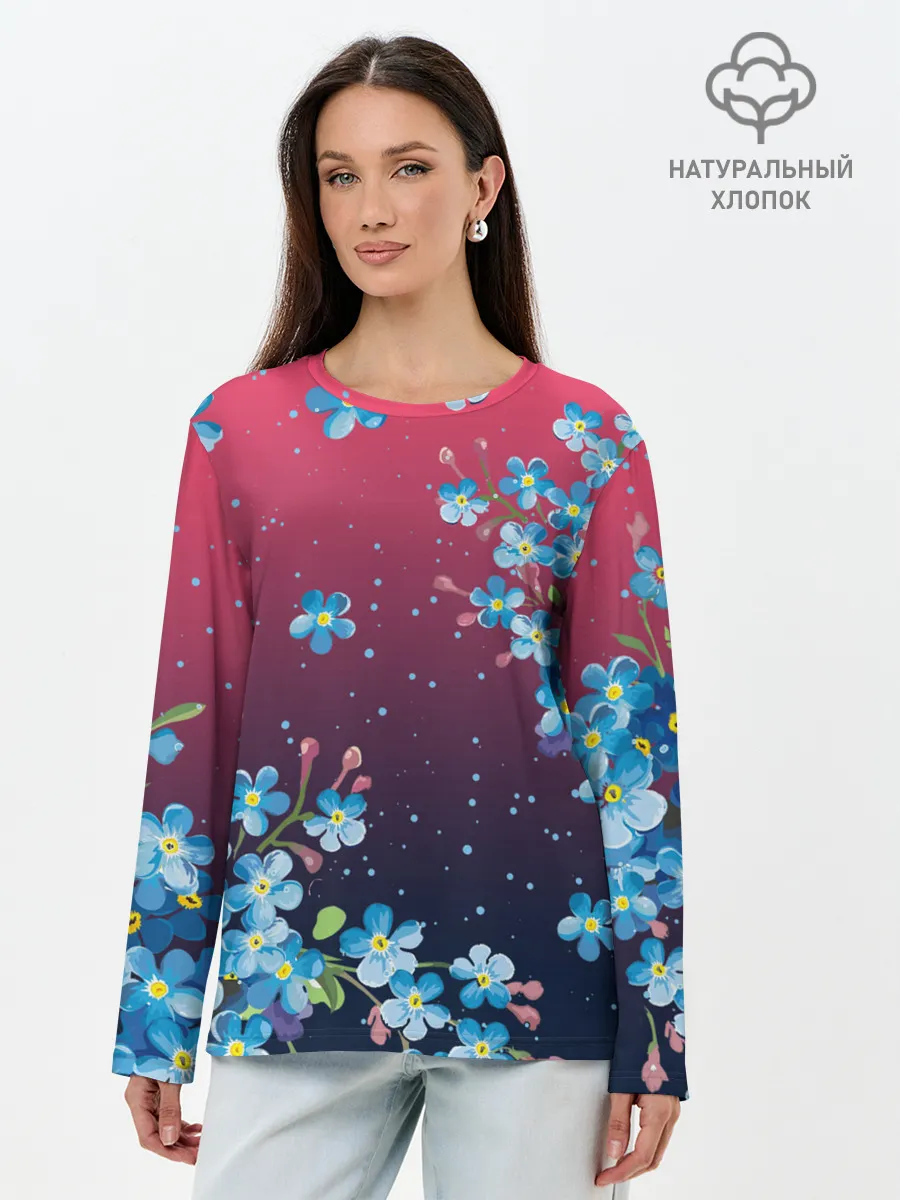 Лонгслив женский. Хлопок / НЕЗАБУДКИ