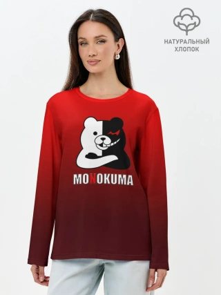 Лонгслив женский. Хлопок / monokuma на красном градиенте