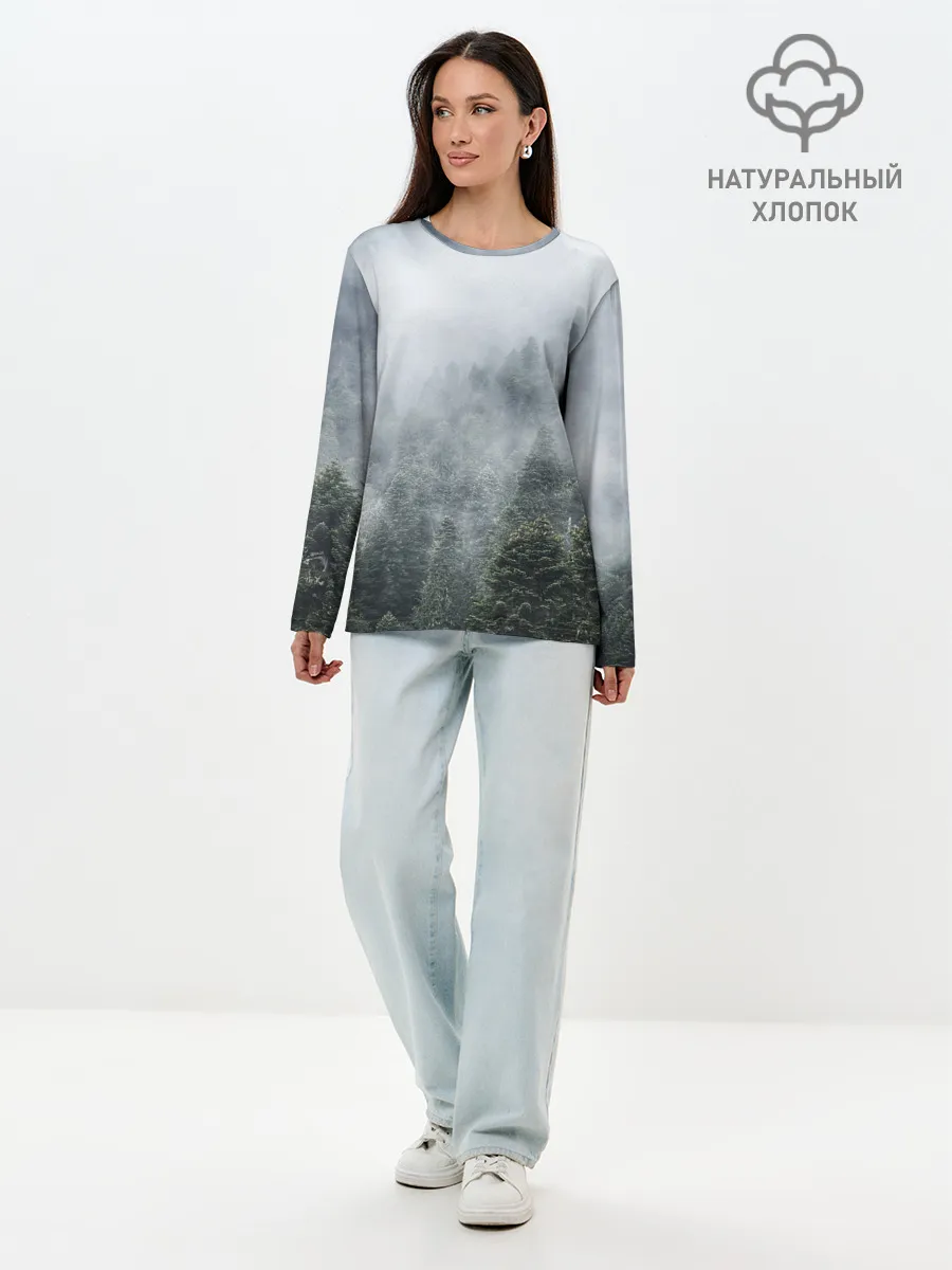 Лонгслив женский. Хлопок / Туманный лес