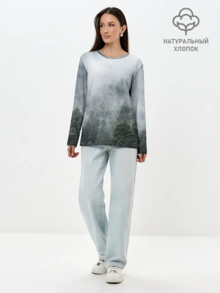 Лонгслив женский. Хлопок / Туманный лес