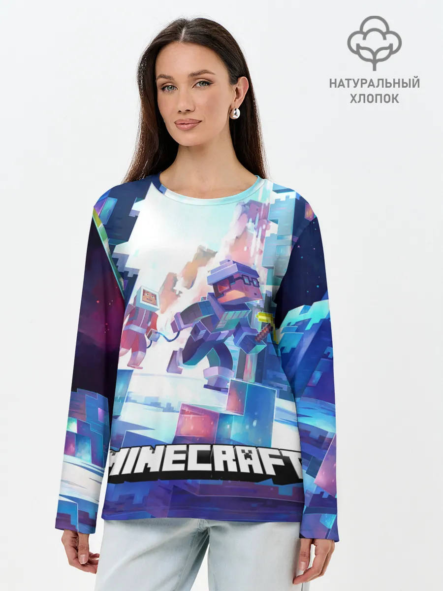 Лонгслив женский. Хлопок / Майнкрафт