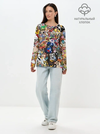 Лонгслив женский. Хлопок / Стикеры