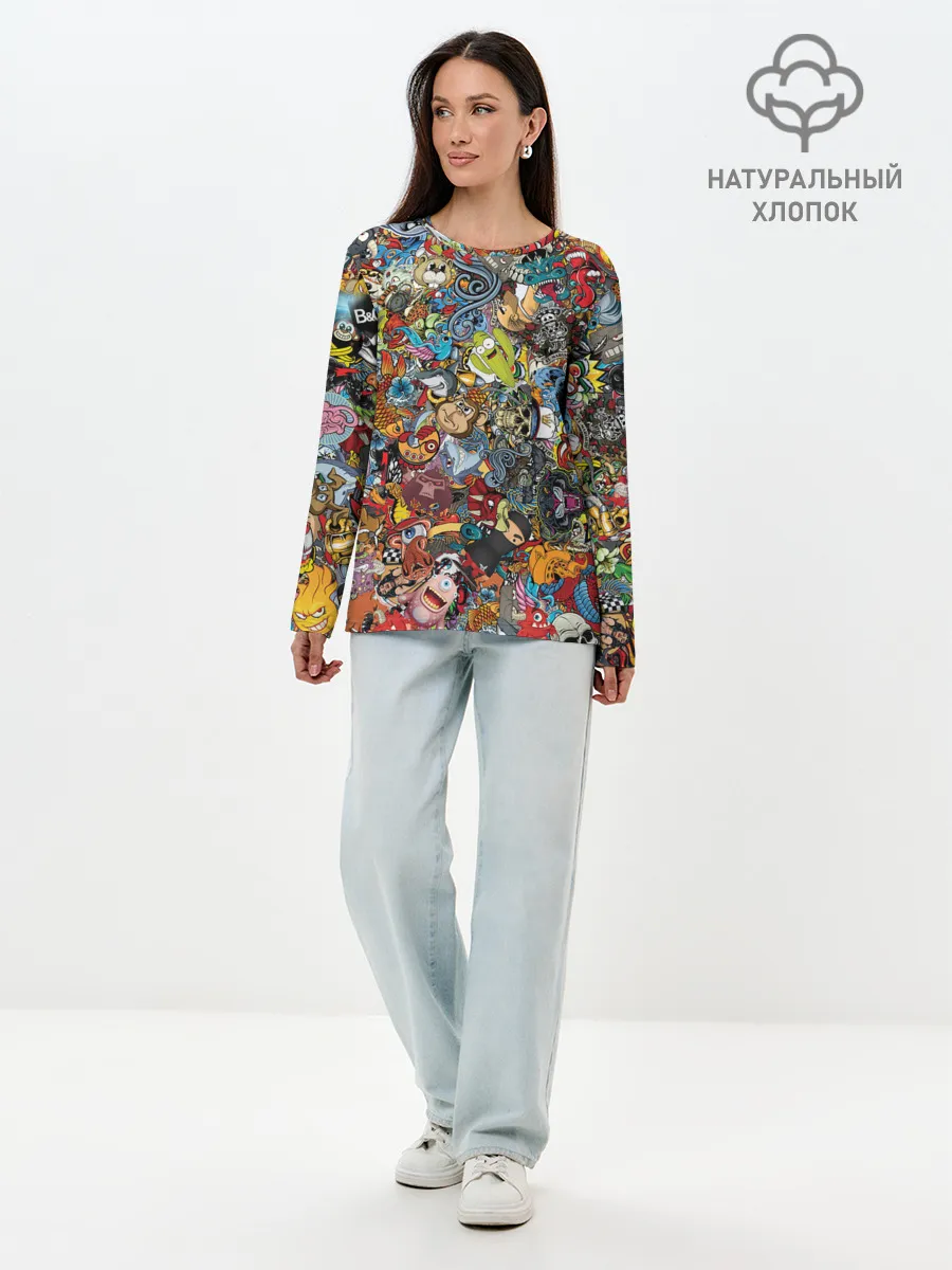 Лонгслив женский. Хлопок / Стикеры