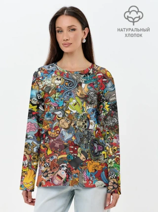 Лонгслив женский. Хлопок / Стикеры