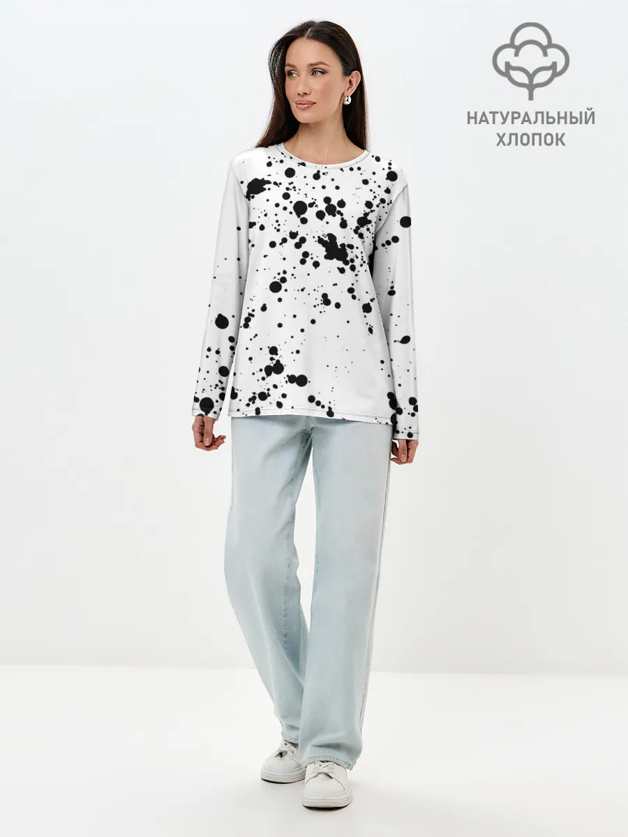 Лонгслив женский. Хлопок / Далматинец - брызги чёрными пятнами