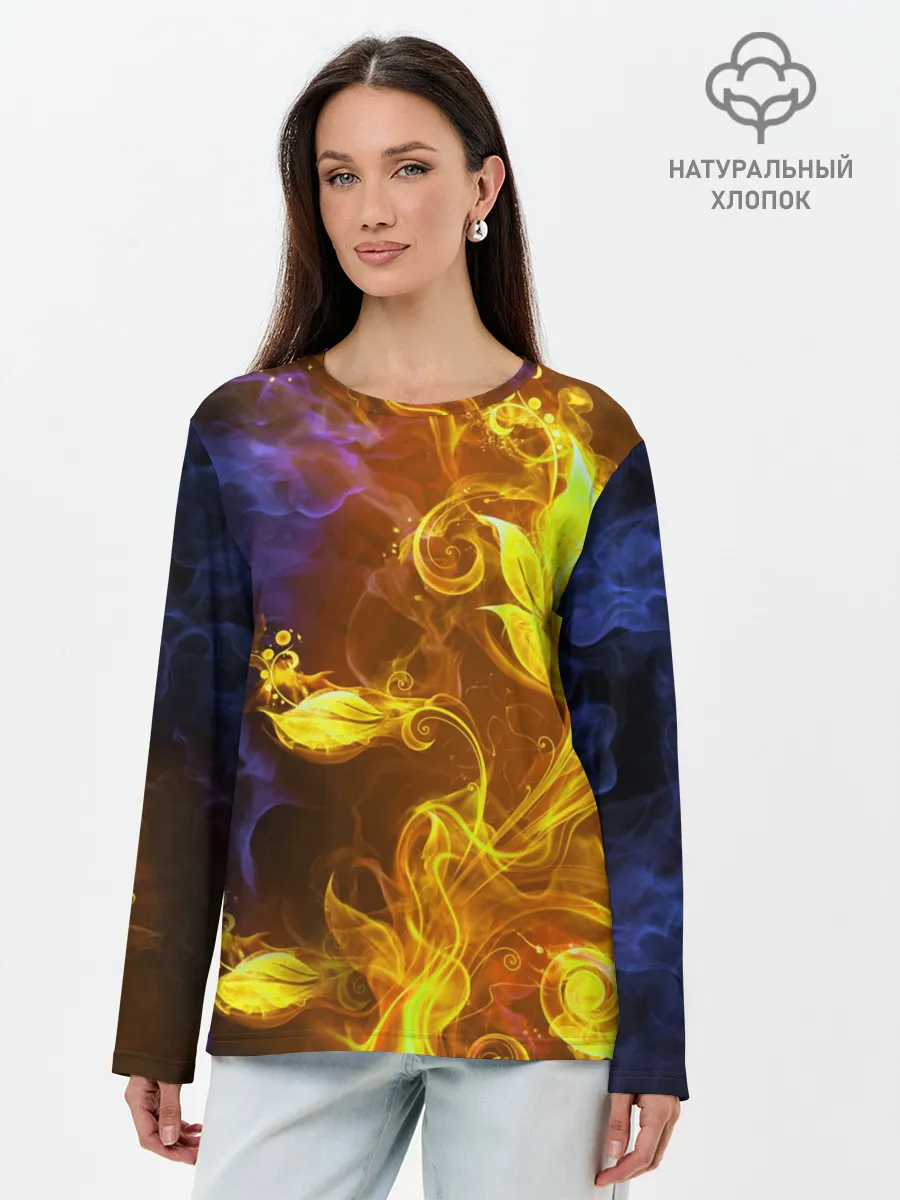 Лонгслив женский. Хлопок / Огненный цветок