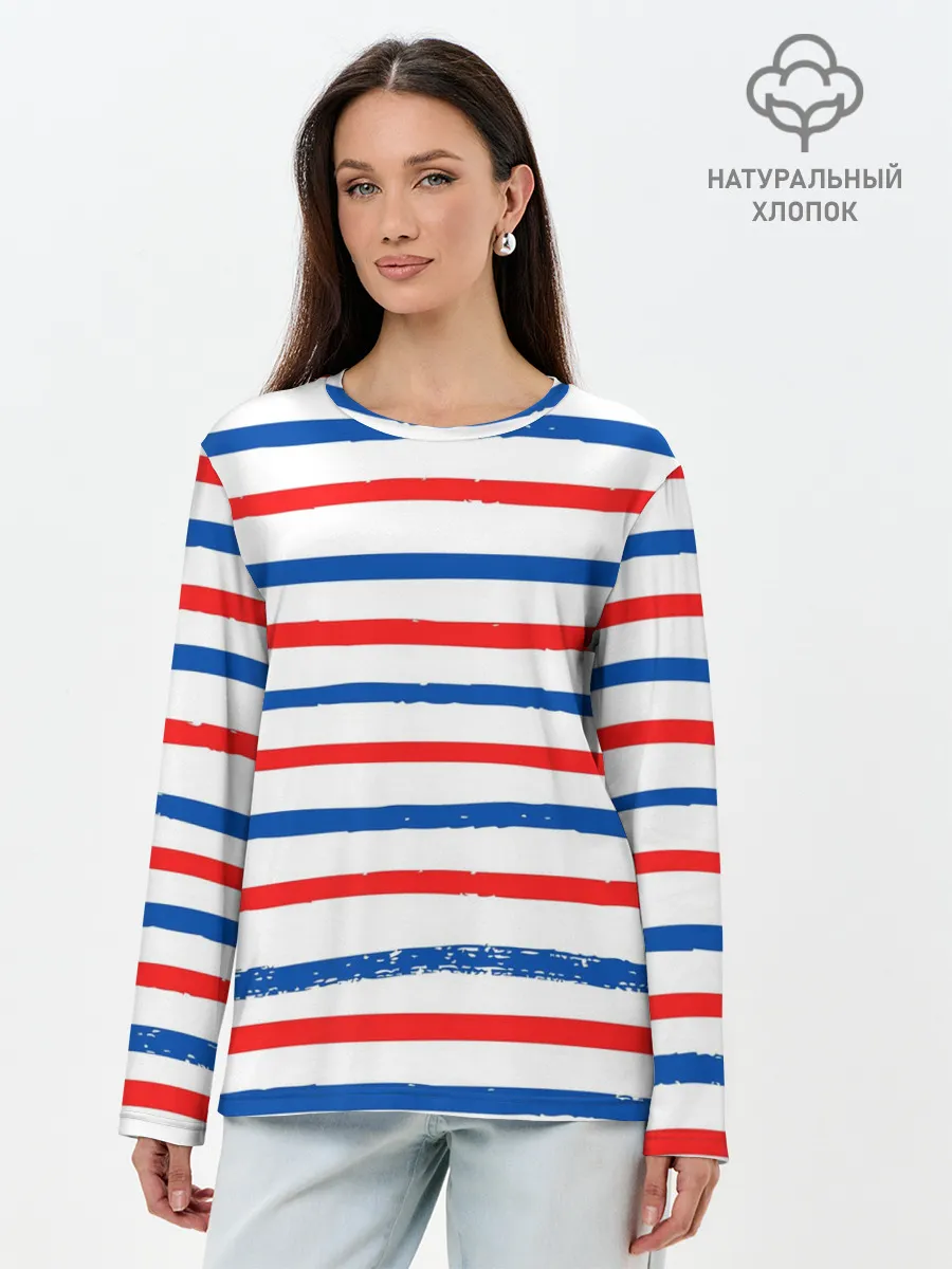 Лонгслив женский. Хлопок / Морская полоска