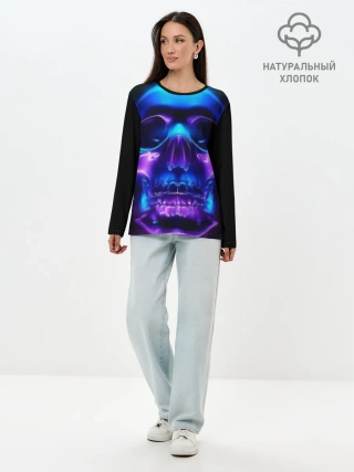 Лонгслив женский. Хлопок / Череп