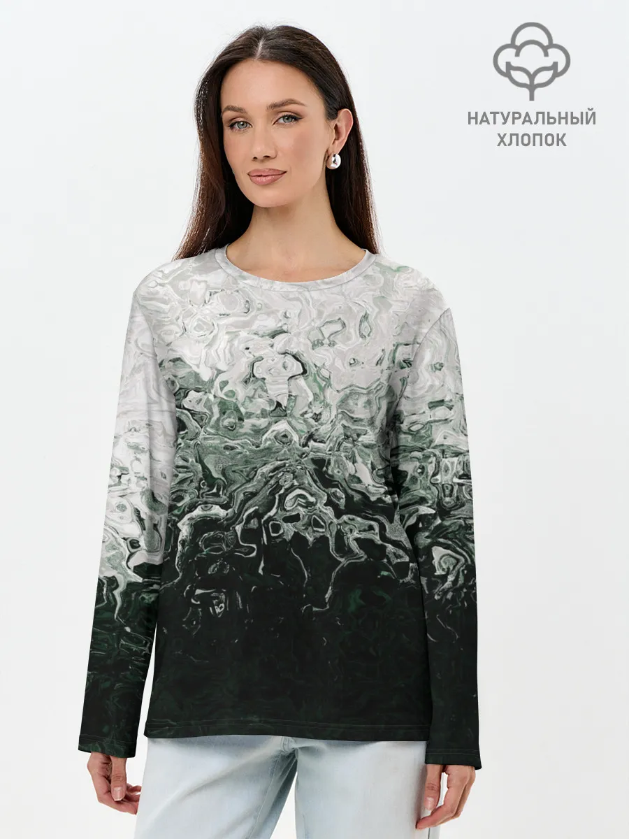 Лонгслив женский. Хлопок / Разводы жидкость абстракция