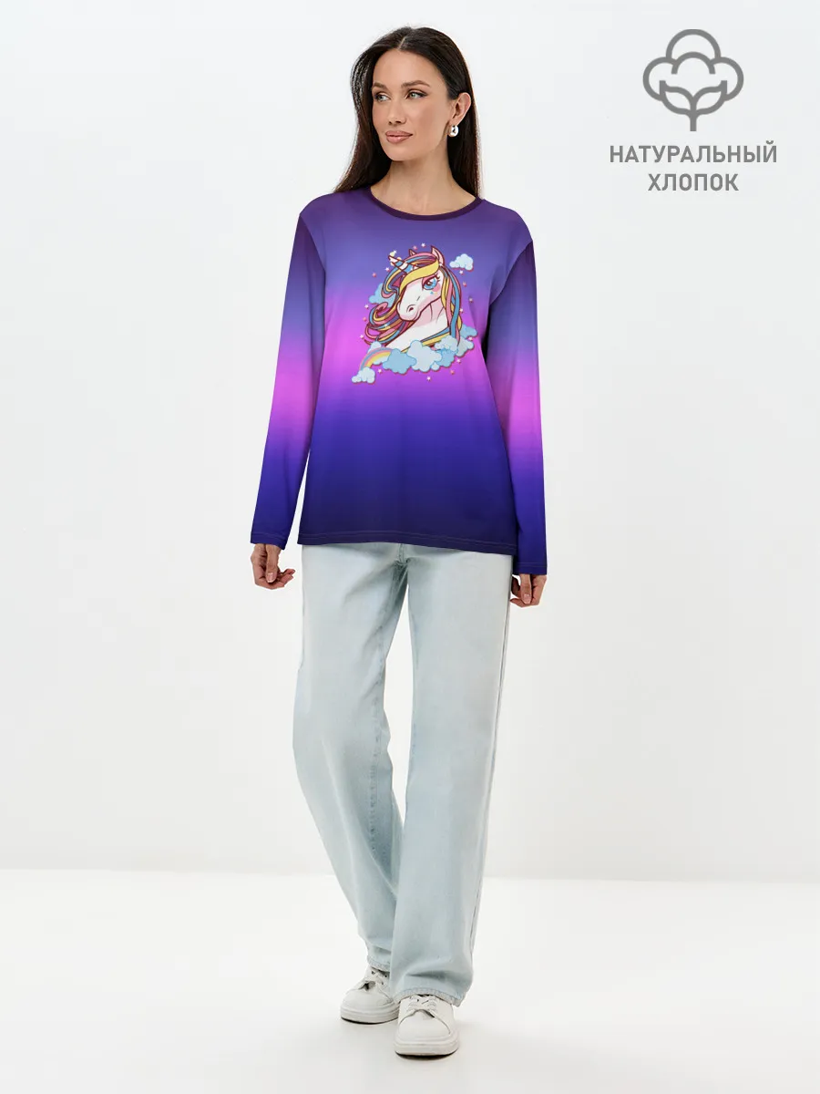 Лонгслив женский. Хлопок / Единорог
