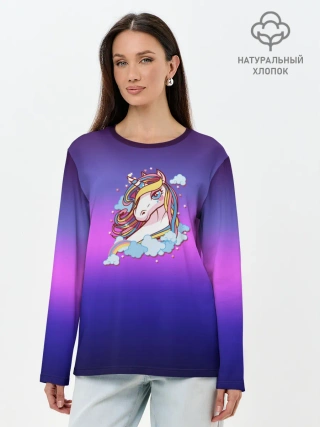 Лонгслив женский. Хлопок / Единорог