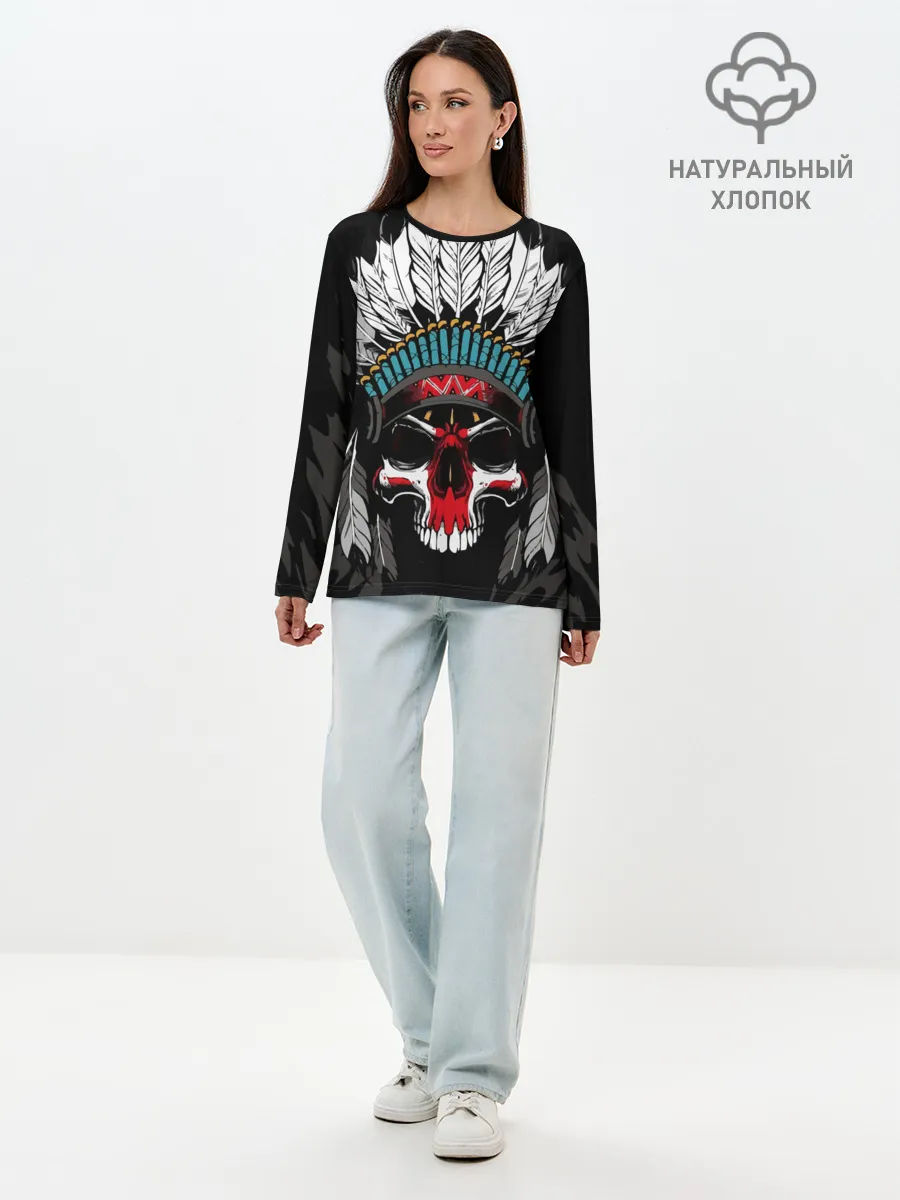 Лонгслив женский. Хлопок / Череп