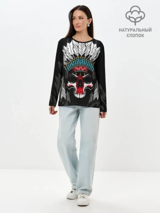 Лонгслив женский. Хлопок / Череп