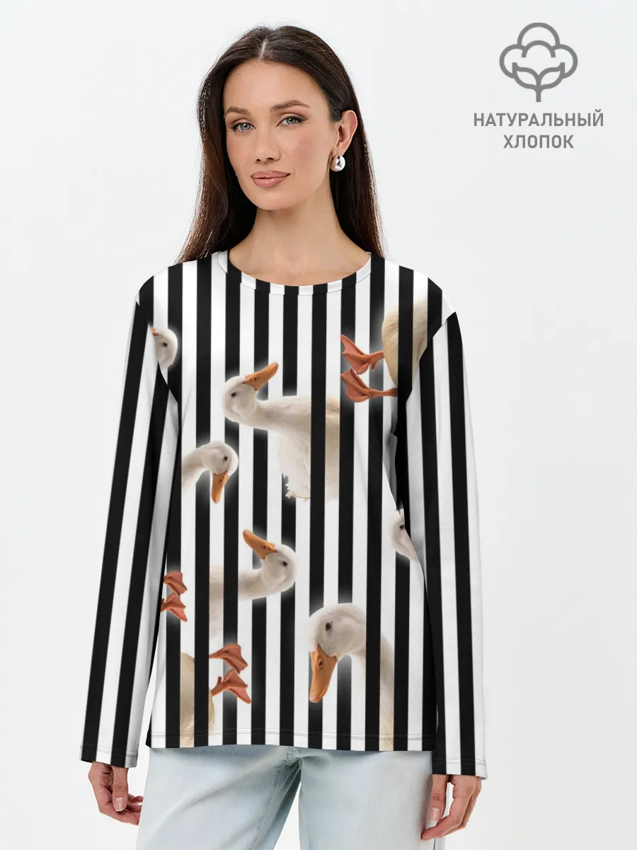 Лонгслив женский. Хлопок / Гуси