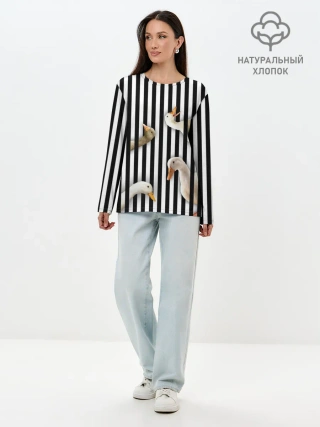 Лонгслив женский. Хлопок / Гуси