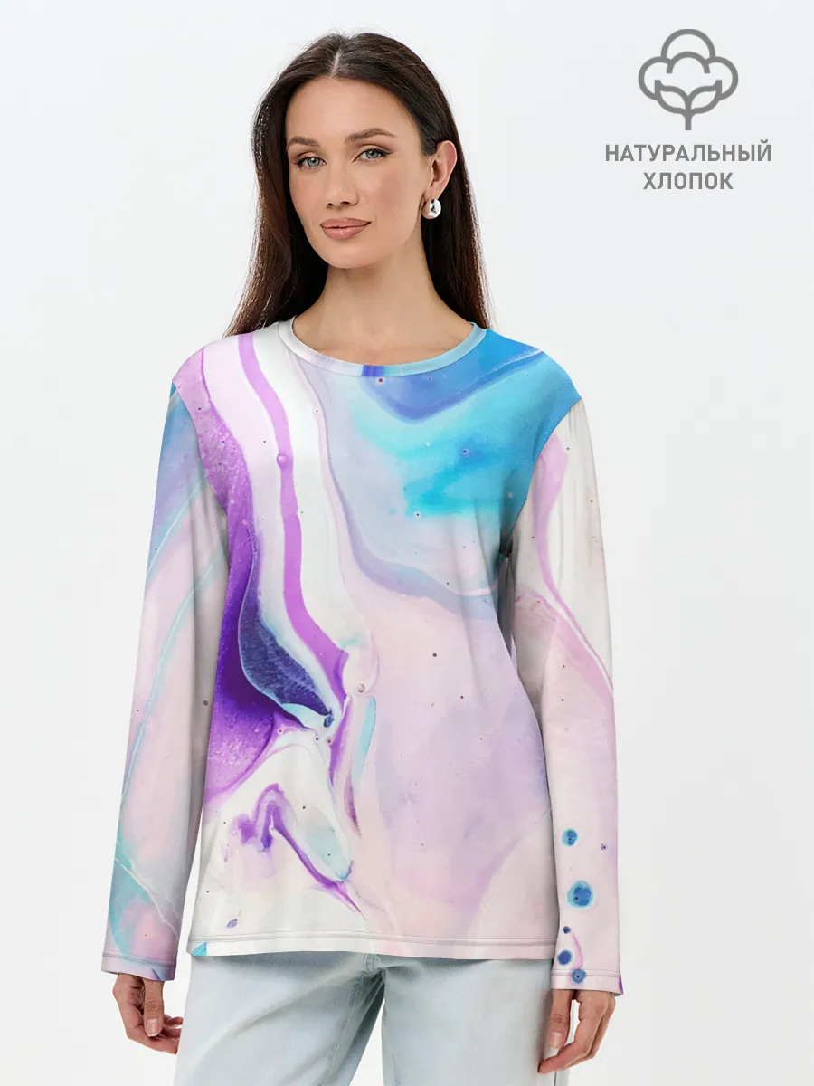 Лонгслив женский. Хлопок / Акварельные разводы