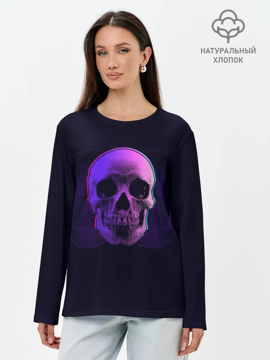 Лонгслив женский. Хлопок / 3D Череп