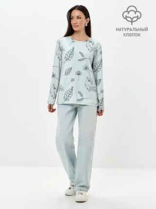 Лонгслив женский. Хлопок / Милые птички