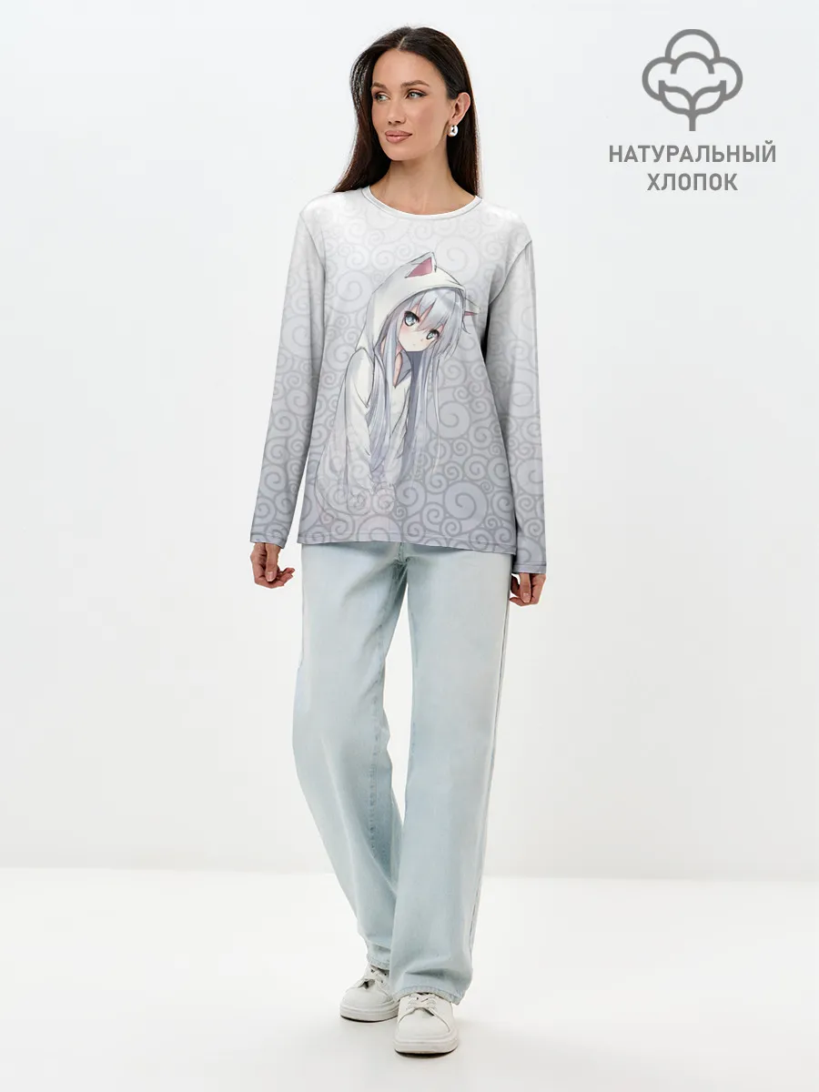 Лонгслив женский. Хлопок / Cat-girl