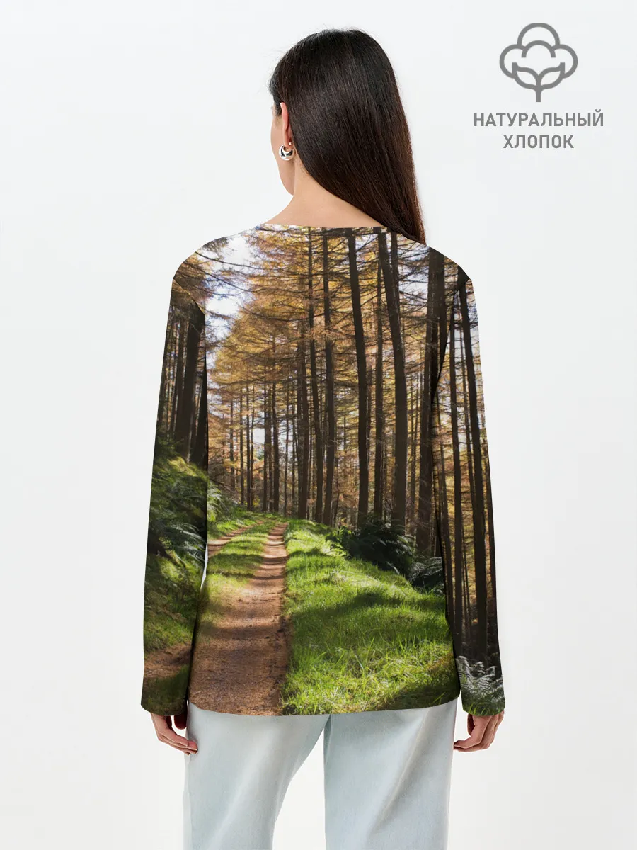 Лонгслив женский. Хлопок / Лес мой храм