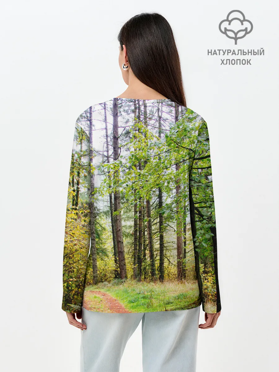 Лонгслив женский. Хлопок / Лес мой храм