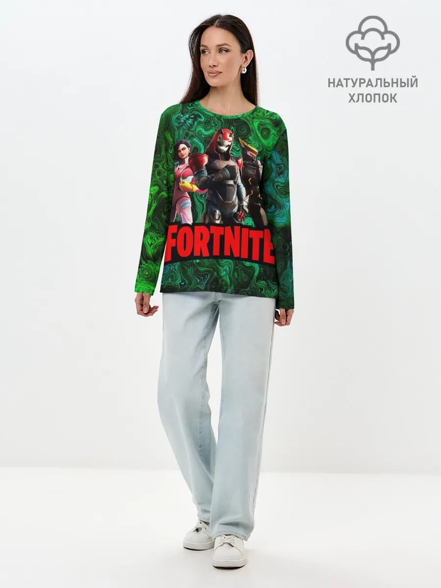 Лонгслив женский. Хлопок / Фортнайт | Волны