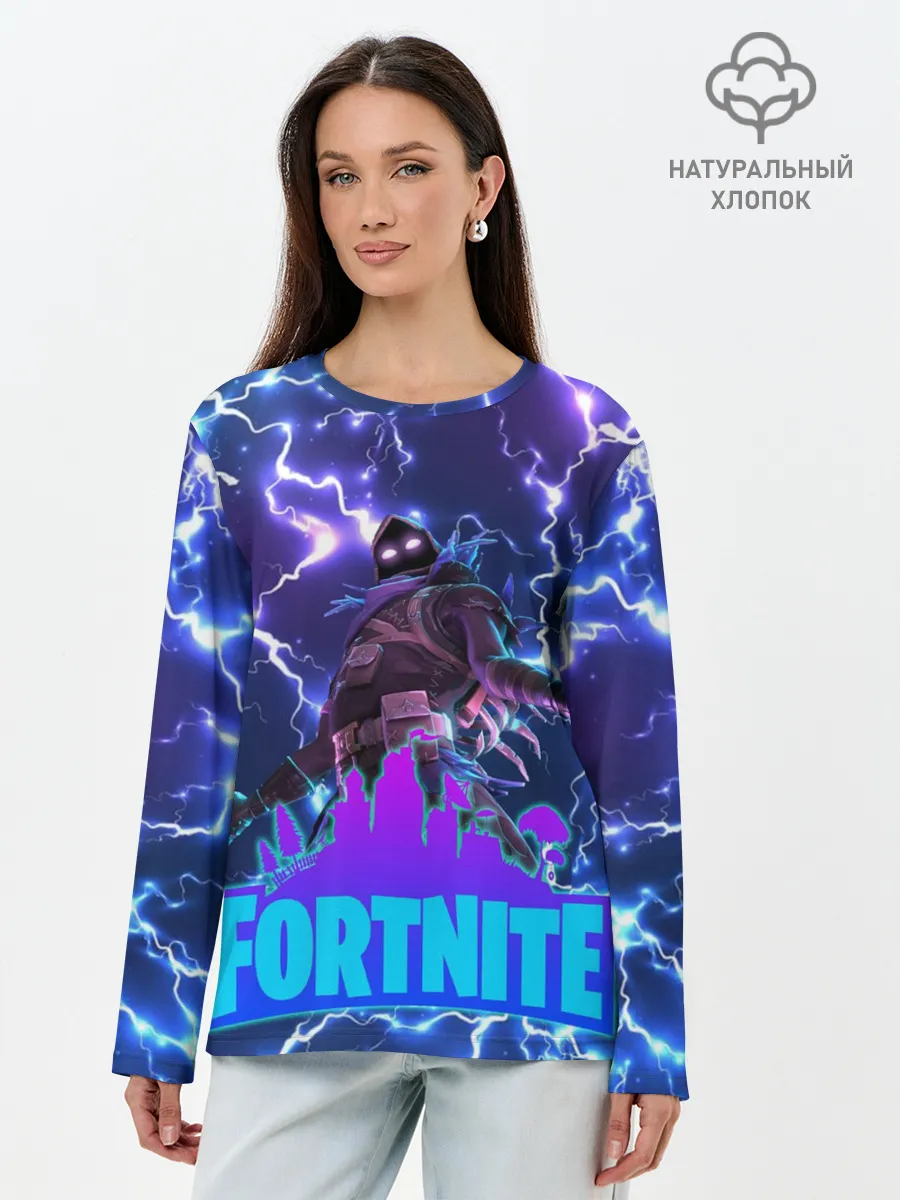 Лонгслив женский. Хлопок / Фортнайт | Молнии