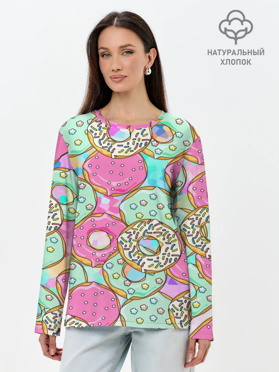 Лонгслив женский. Хлопок / Пончики