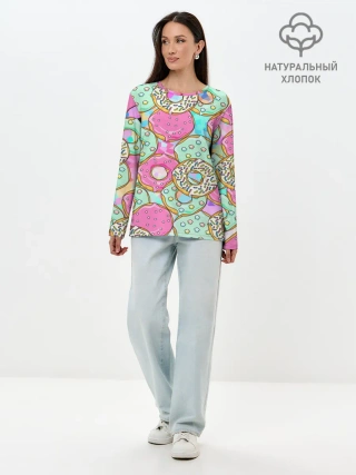 Лонгслив женский. Хлопок / Пончики