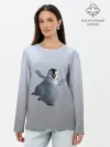 Лонгслив женский. Хлопок / мультяшный пингвин
