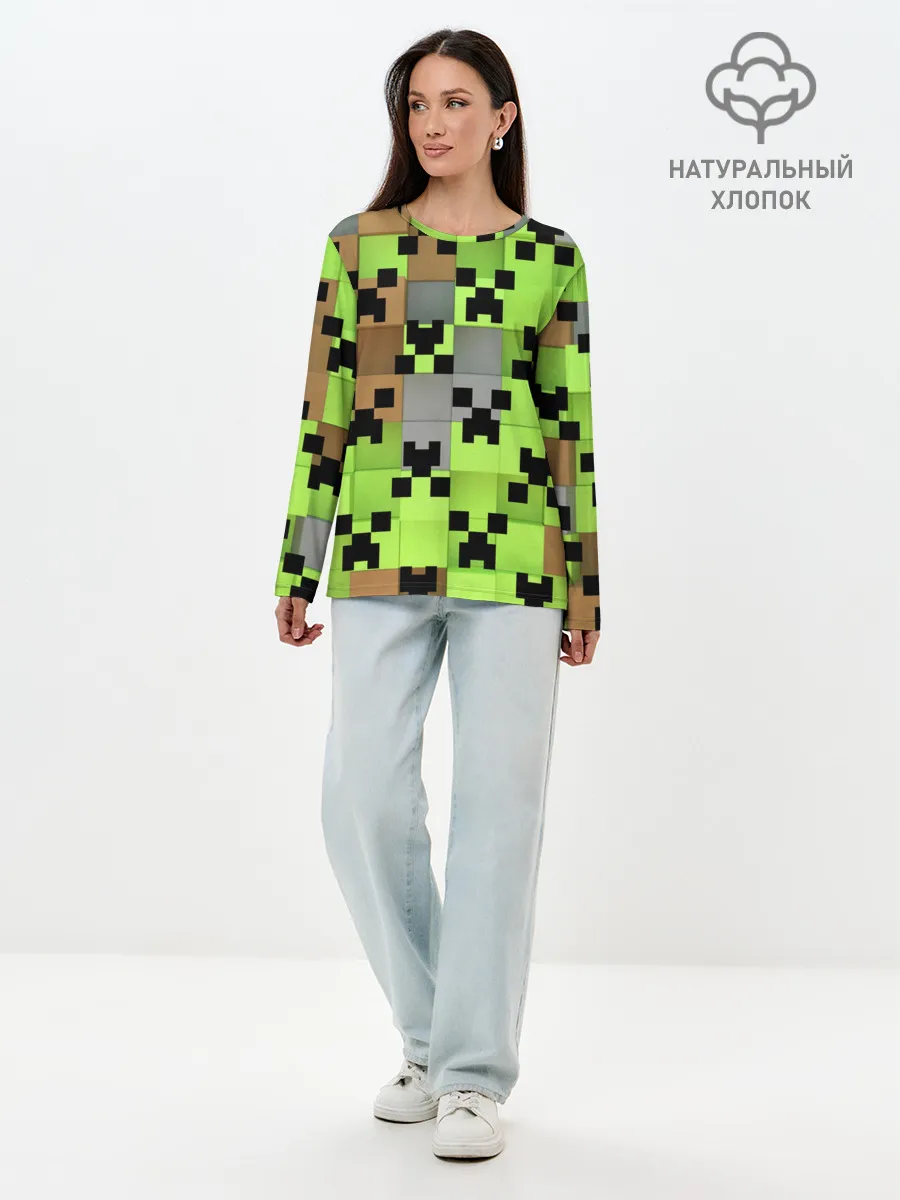 Лонгслив женский. Хлопок / Minecraft.