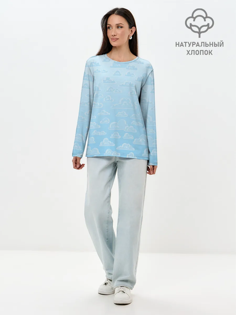 Лонгслив женский. Хлопок / Очень светлые голубые облака