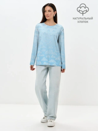Лонгслив женский. Хлопок / Очень светлые голубые облака