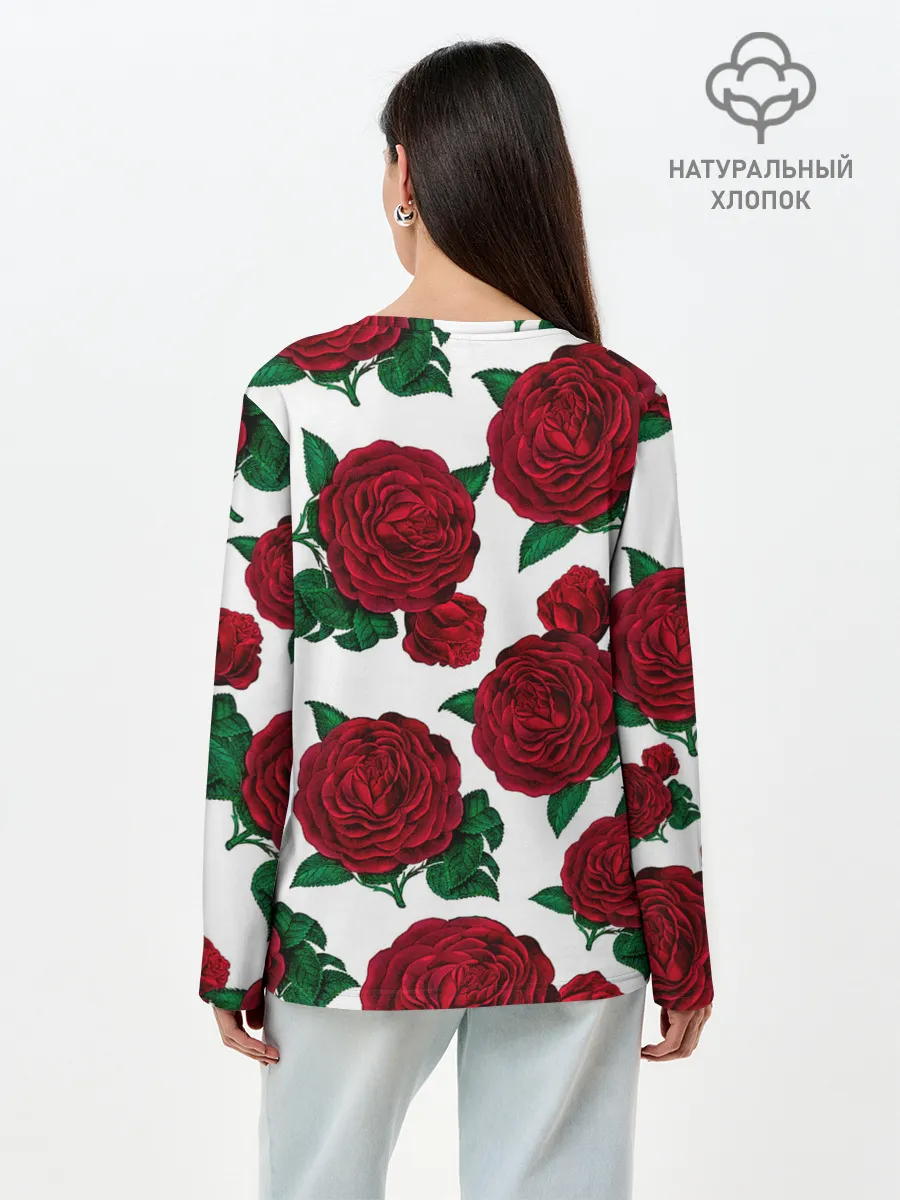 Лонгслив женский. Хлопок / Винтажные розы