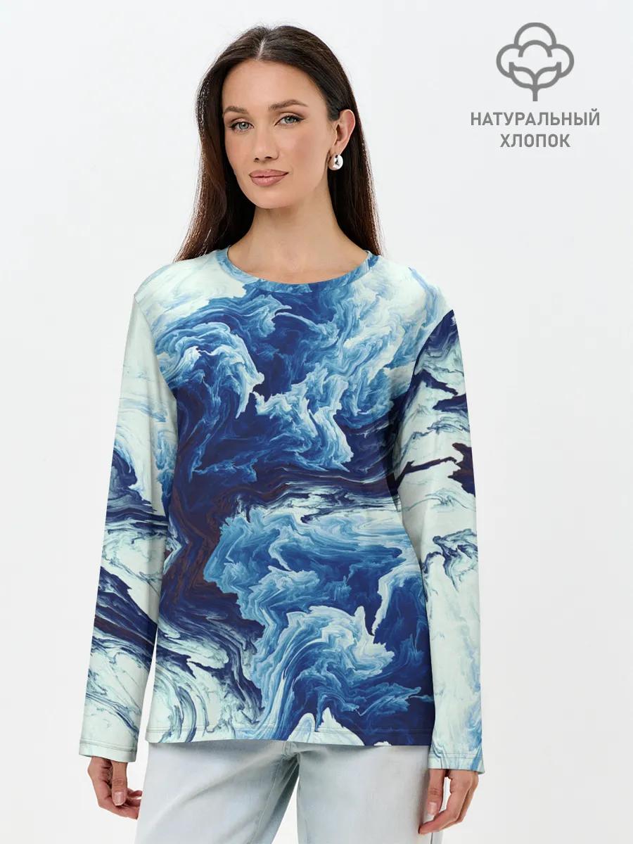 Лонгслив женский. Хлопок / Абстракция смешивание разводы