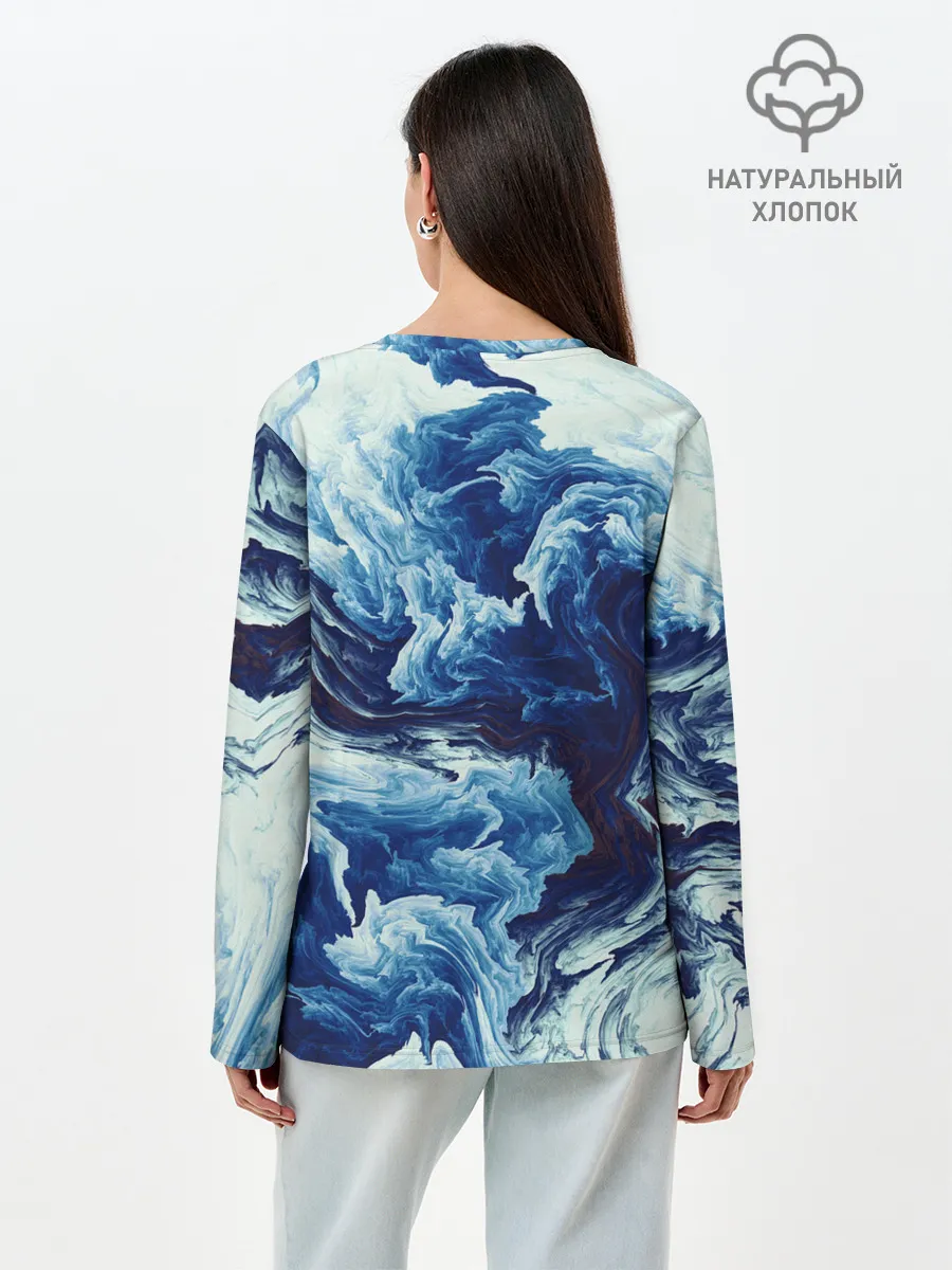 Лонгслив женский. Хлопок / Абстракция смешивание разводы