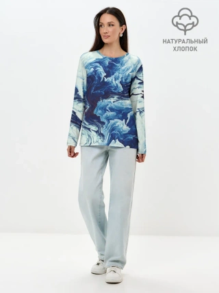 Лонгслив женский. Хлопок / Абстракция смешивание разводы