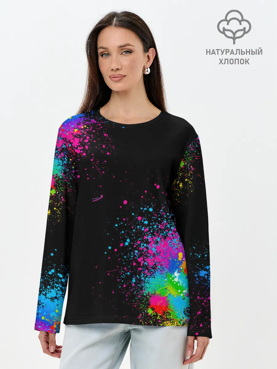 Лонгслив женский. Хлопок / Брызги красок