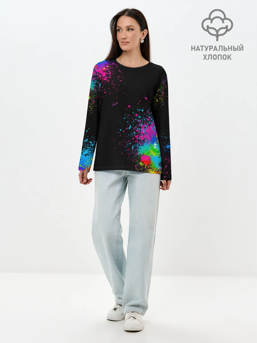 Лонгслив женский. Хлопок / Брызги красок