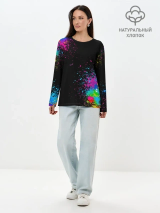 Лонгслив женский. Хлопок / Брызги красок