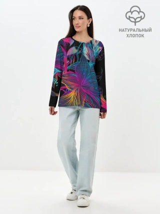 Лонгслив женский. Хлопок / Flowers | Неон