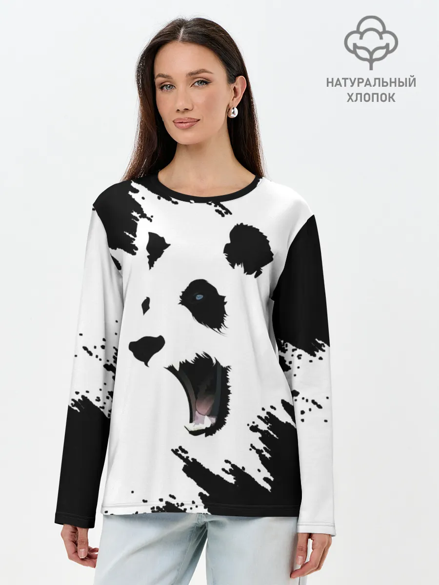 Лонгслив женский. Хлопок / Панда | ЧБ