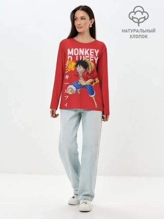 Лонгслив женский. Хлопок / Monkey D. Luffy на красном
