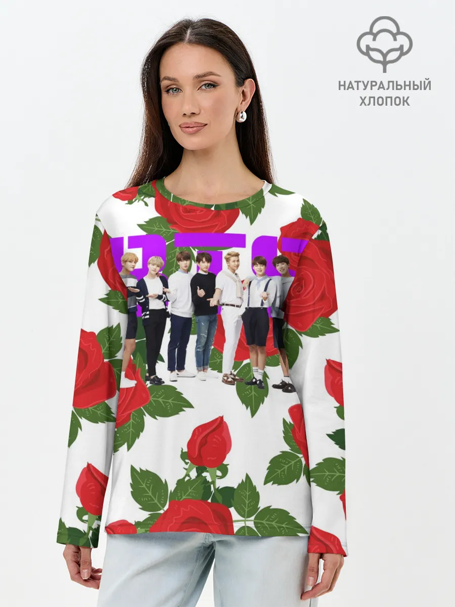 Лонгслив женский. Хлопок / BTS Roses | White
