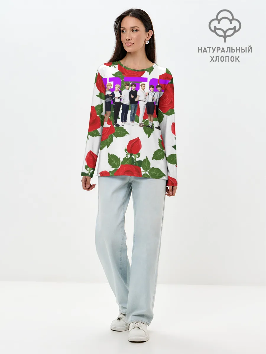 Лонгслив женский. Хлопок / BTS Roses | White