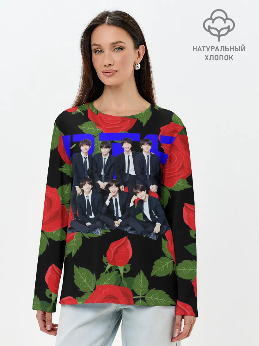 Лонгслив женский. Хлопок / BTS Roses | Black