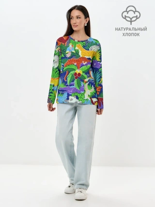 Лонгслив женский. Хлопок / Текстура Холст | Сафари